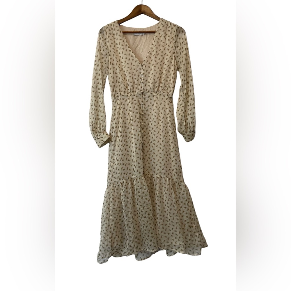 Women's Cream Floral V-Neck Maxi Dress